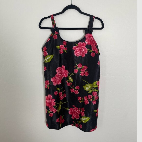 Floral Applique Night Time Gown Lounge Hipster Boho Girly Artsy Slip Mini Dress - Picture 2 of 7